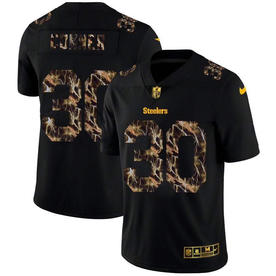 2020 Pittsburgh Steelers #30 James Conner Men Black Nike Flocked Lightning Vapor Limited NFL Jersey->pittsburgh steelers->NFL Jersey